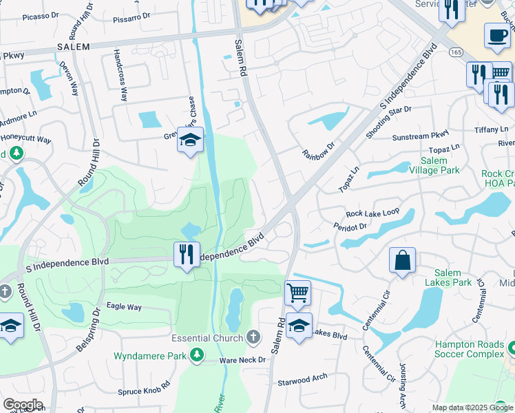 map of restaurants, bars, coffee shops, grocery stores, and more near 1817 Grand Bay Drive in Virginia Beach