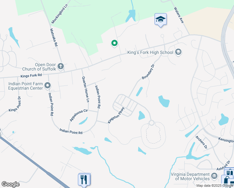 map of restaurants, bars, coffee shops, grocery stores, and more near 2014 Queens Point Drive in Suffolk
