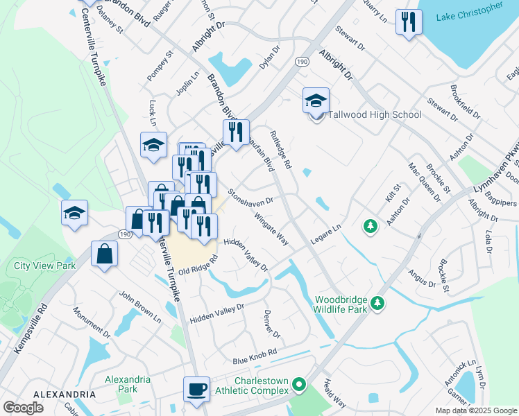 map of restaurants, bars, coffee shops, grocery stores, and more near 5432 Wingate Way in Virginia Beach