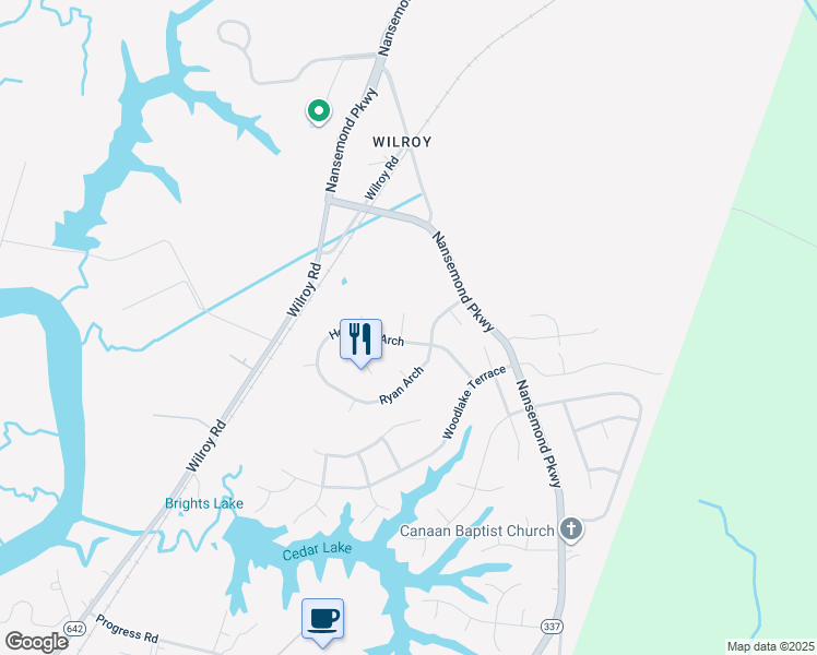 map of restaurants, bars, coffee shops, grocery stores, and more near 102 Laxey Court in Suffolk