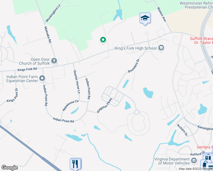 map of restaurants, bars, coffee shops, grocery stores, and more near 2012 Queens Point Drive in Suffolk