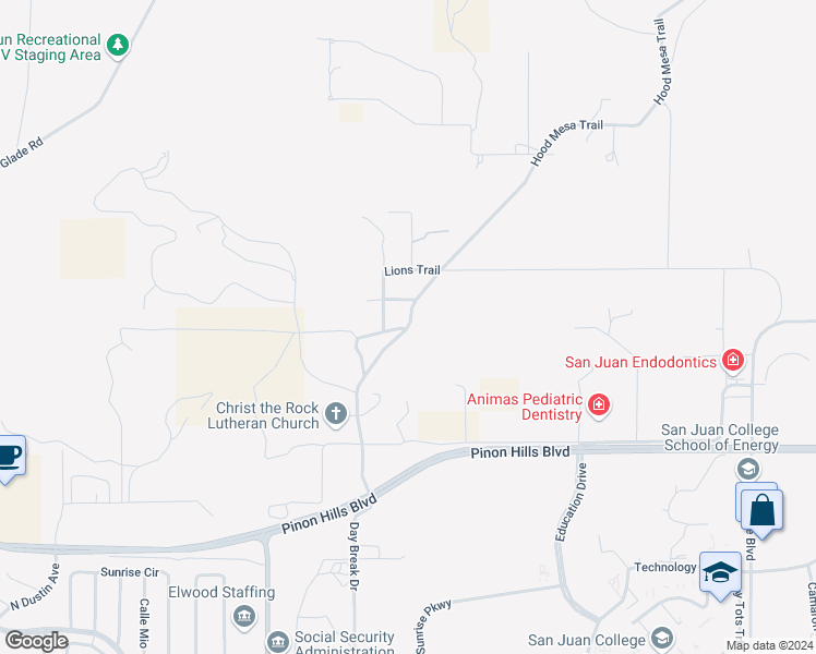map of restaurants, bars, coffee shops, grocery stores, and more near 6000-6098 Hood Mesa Trail in Farmington