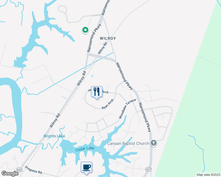 map of restaurants, bars, coffee shops, grocery stores, and more near 102 Laxey Court in Suffolk