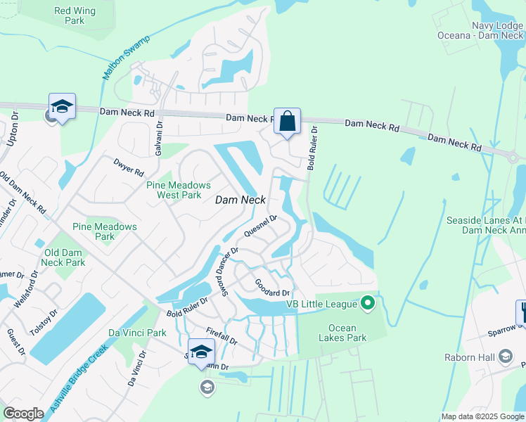 map of restaurants, bars, coffee shops, grocery stores, and more near 803 Quesnel Drive in Virginia Beach