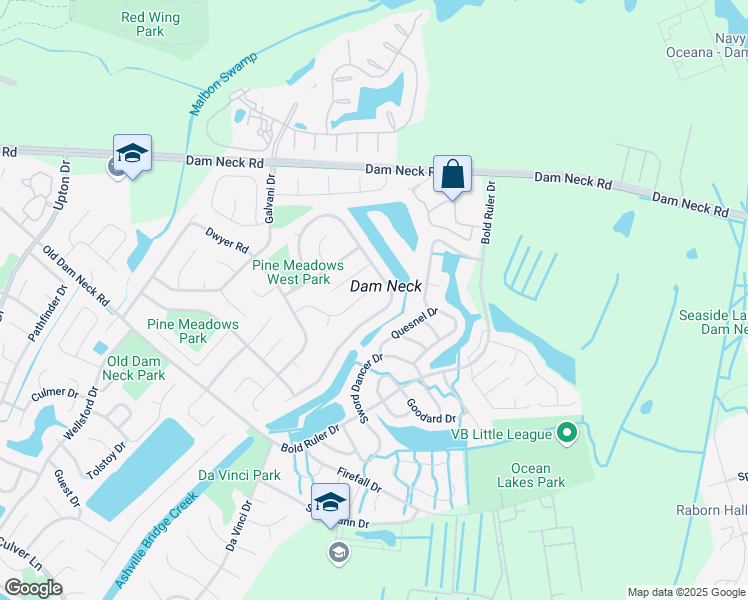 map of restaurants, bars, coffee shops, grocery stores, and more near 824 Daimler Drive in Virginia Beach