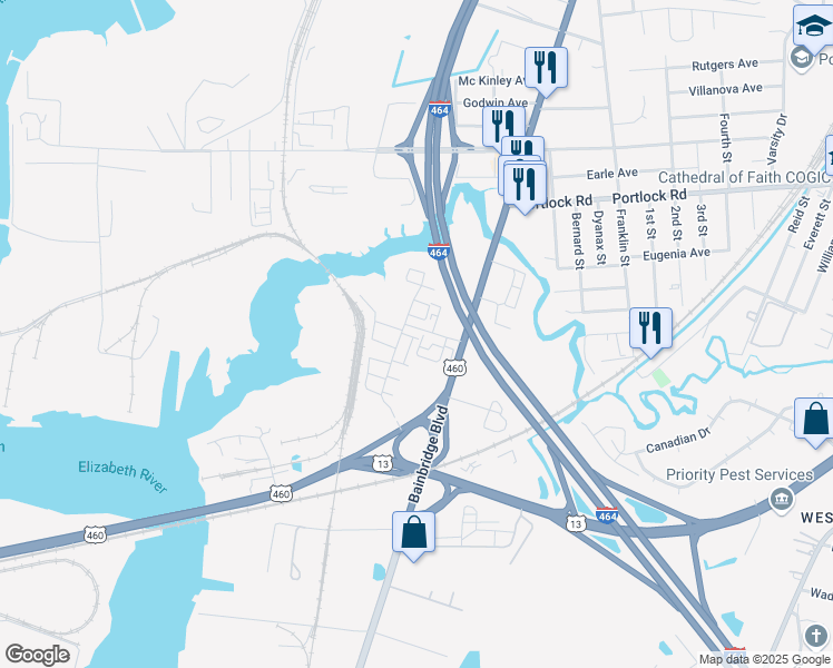 map of restaurants, bars, coffee shops, grocery stores, and more near 603 Reunion Street in Chesapeake