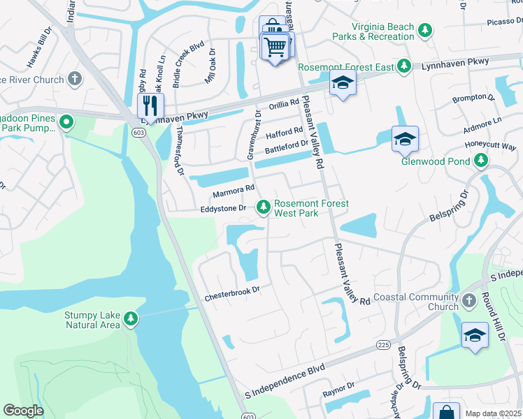 map of restaurants, bars, coffee shops, grocery stores, and more near 1833 Gravenhurst Drive in Virginia Beach