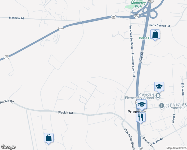 map of restaurants, bars, coffee shops, grocery stores, and more near 9560 Prunedale South Road in Salinas