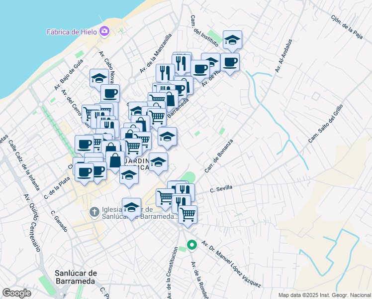 map of restaurants, bars, coffee shops, grocery stores, and more near Calle Rafael García in Sanlúcar de Barrameda