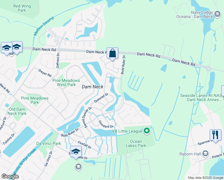 map of restaurants, bars, coffee shops, grocery stores, and more near 600 Sheafe Court in Virginia Beach