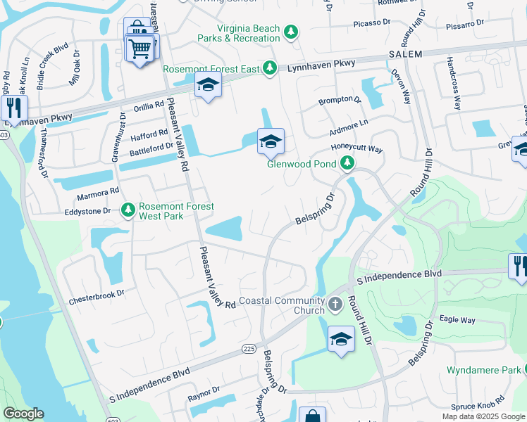 map of restaurants, bars, coffee shops, grocery stores, and more near 1900 Ripplemead Drive in Virginia Beach