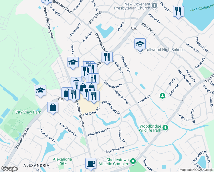 map of restaurants, bars, coffee shops, grocery stores, and more near 5493 Society Lane in Virginia Beach