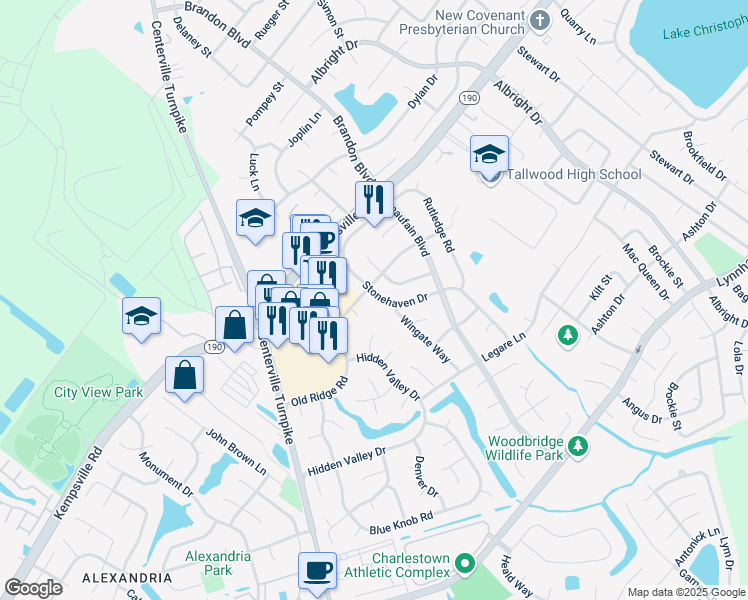 map of restaurants, bars, coffee shops, grocery stores, and more near 5493 Society Lane in Virginia Beach