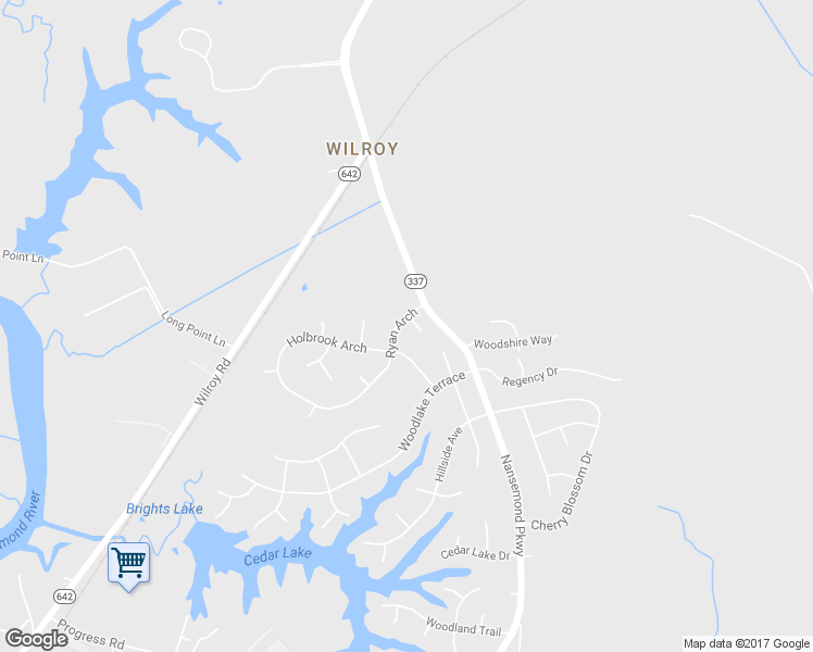 map of restaurants, bars, coffee shops, grocery stores, and more near 103 Ryan Arch in Suffolk