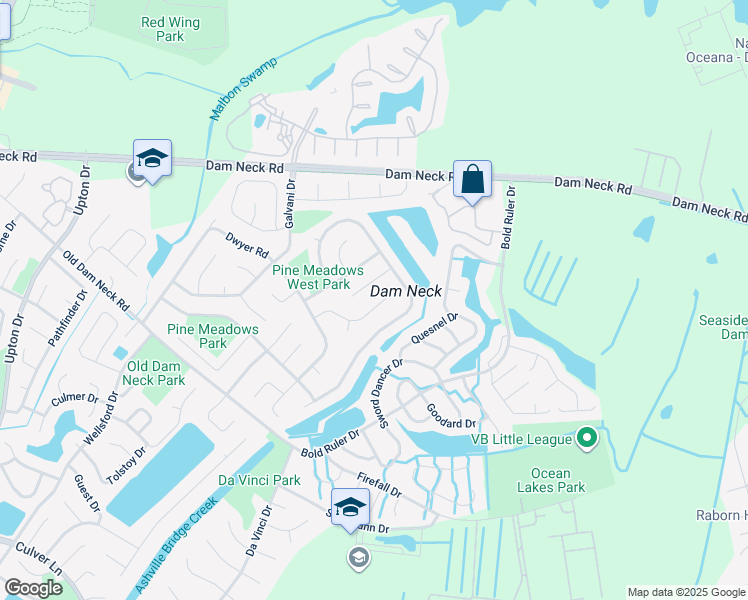 map of restaurants, bars, coffee shops, grocery stores, and more near 1513 Doppler Drive in Virginia Beach