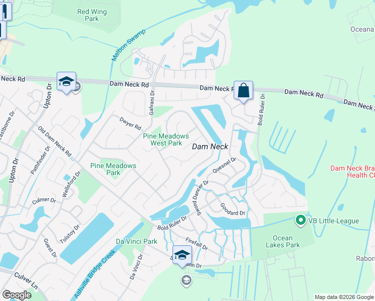 map of restaurants, bars, coffee shops, grocery stores, and more near 1513 Kelvin Court in Virginia Beach