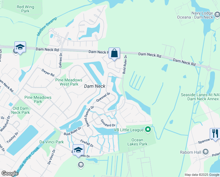 map of restaurants, bars, coffee shops, grocery stores, and more near 607 Sheafe Court in Virginia Beach