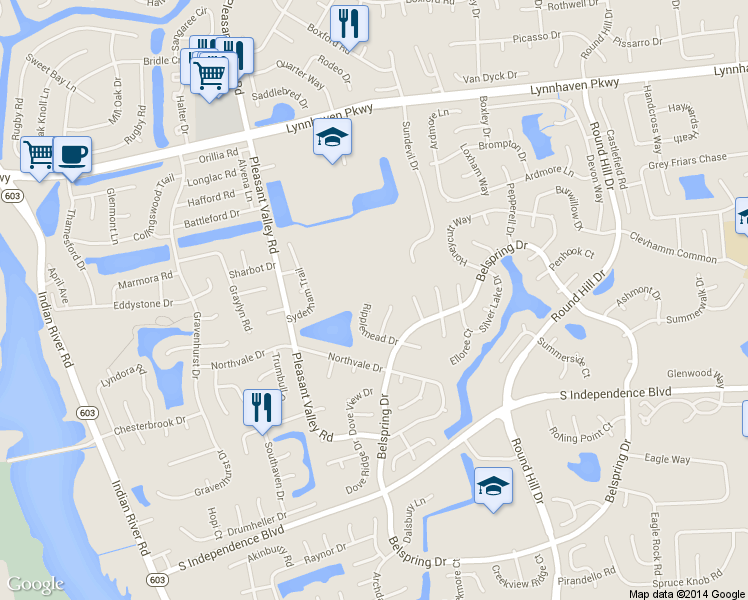 map of restaurants, bars, coffee shops, grocery stores, and more near 1900 Ripplemead Drive in Virginia Beach
