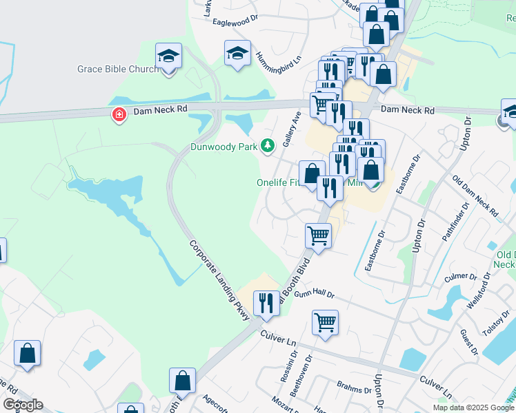 map of restaurants, bars, coffee shops, grocery stores, and more near 1661 Gallery Avenue in Virginia Beach