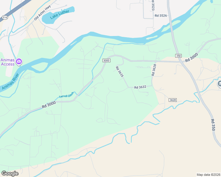 map of restaurants, bars, coffee shops, grocery stores, and more near 36 Road 3632 in Aztec