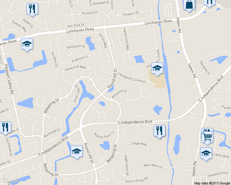 map of restaurants, bars, coffee shops, grocery stores, and more near 1924 Ashmont Drive in Virginia Beach