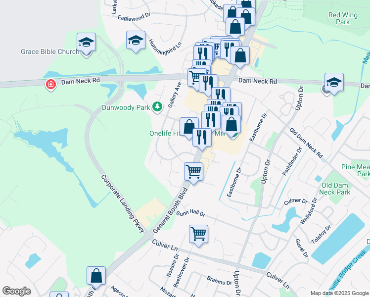 map of restaurants, bars, coffee shops, grocery stores, and more near 1716 Gallery Avenue in Virginia Beach