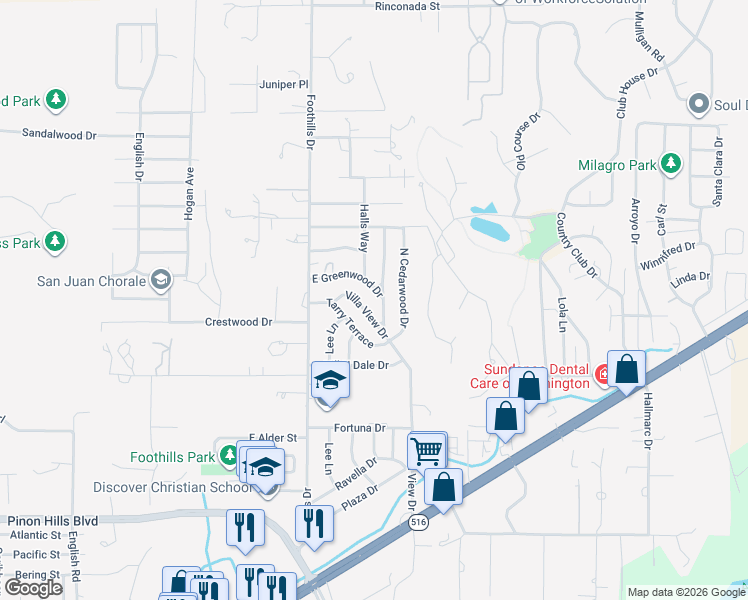 map of restaurants, bars, coffee shops, grocery stores, and more near 5705 Greenwood Drive in Farmington
