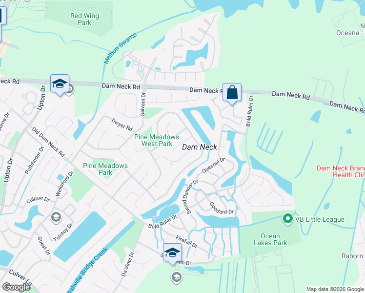 map of restaurants, bars, coffee shops, grocery stores, and more near 1513 Kelvin Court in Virginia Beach