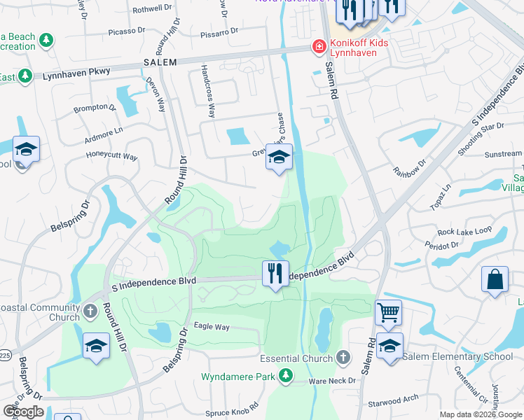 map of restaurants, bars, coffee shops, grocery stores, and more near 801 Parkview Court in Virginia Beach