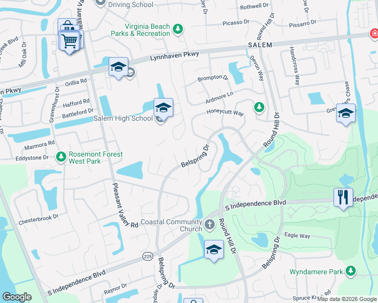 map of restaurants, bars, coffee shops, grocery stores, and more near 1912 Stanhope Court in Virginia Beach