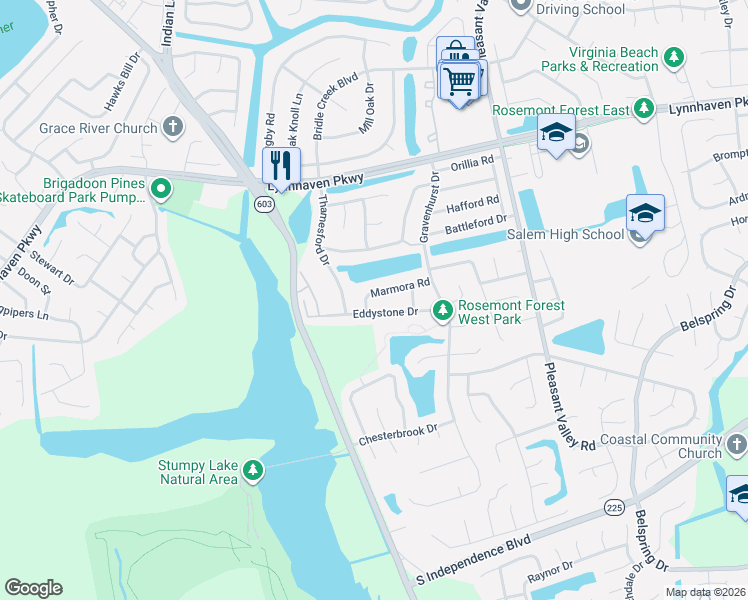 map of restaurants, bars, coffee shops, grocery stores, and more near 1449 Marmora Road in Virginia Beach