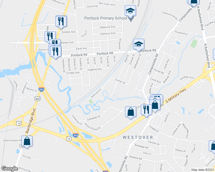 map of restaurants, bars, coffee shops, grocery stores, and more near 962 Railroad Avenue in Chesapeake