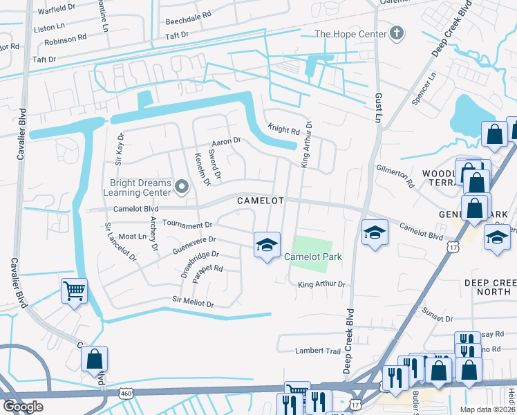 map of restaurants, bars, coffee shops, grocery stores, and more near in Chesapeake