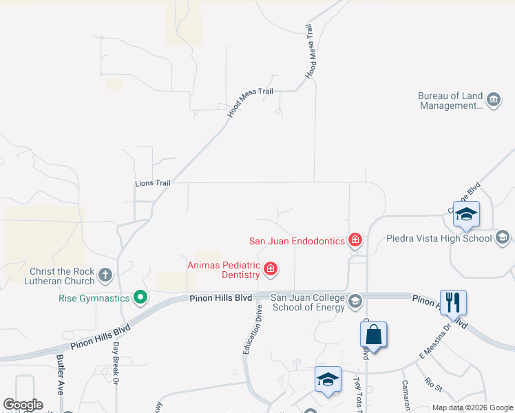 map of restaurants, bars, coffee shops, grocery stores, and more near 5740 Los Arcos Drive in Farmington