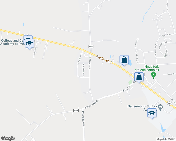 map of restaurants, bars, coffee shops, grocery stores, and more near 3013 Providence Road in Suffolk