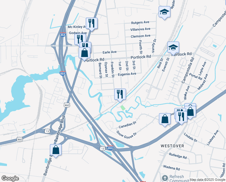 map of restaurants, bars, coffee shops, grocery stores, and more near 1216 Mary Ellen Avenue in Chesapeake