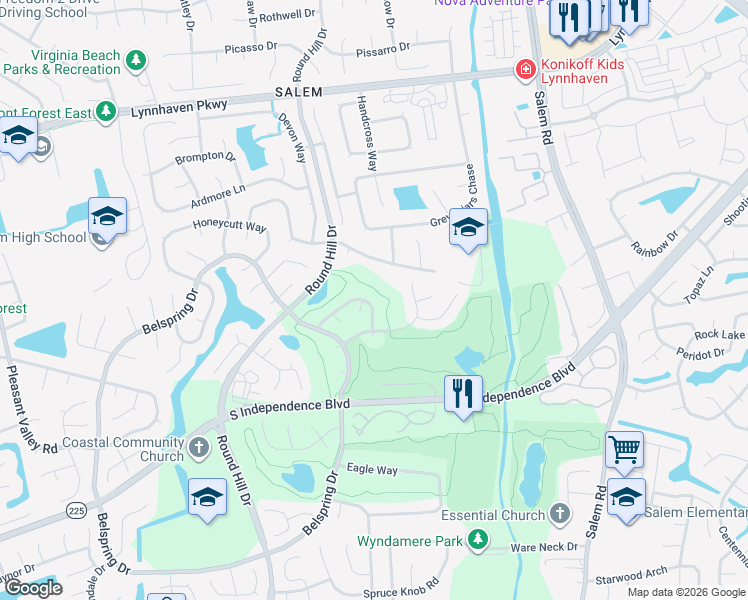 map of restaurants, bars, coffee shops, grocery stores, and more near 1956 Ashmont Drive in Virginia Beach