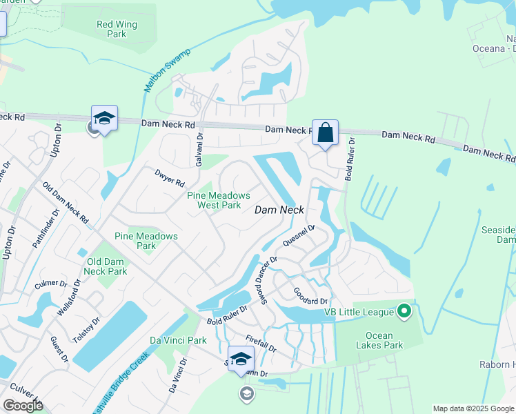 map of restaurants, bars, coffee shops, grocery stores, and more near 1513 Kelvin Court in Virginia Beach