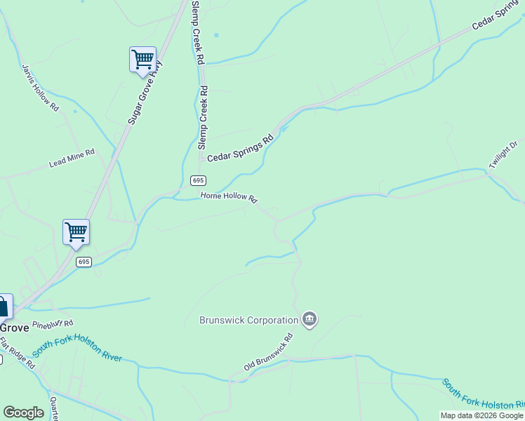map of restaurants, bars, coffee shops, grocery stores, and more near Horne Hollow Road in Sugar Grove