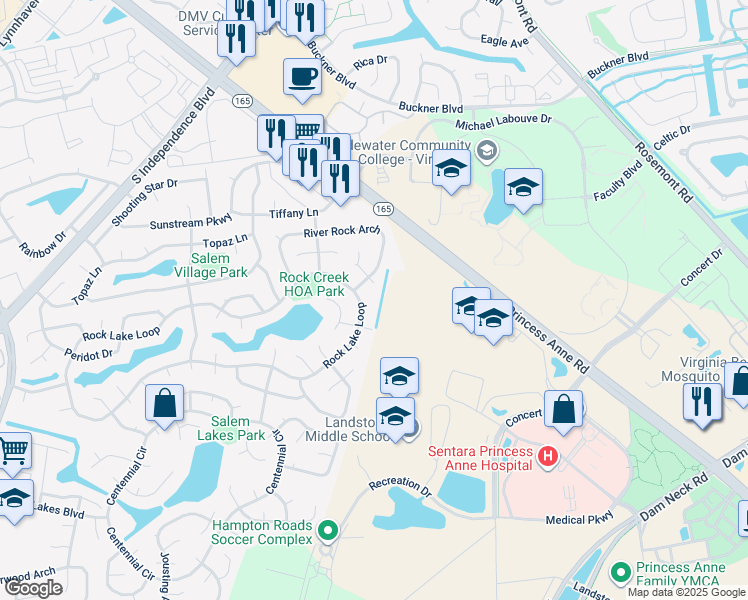 map of restaurants, bars, coffee shops, grocery stores, and more near 1904 Magma Court in Virginia Beach