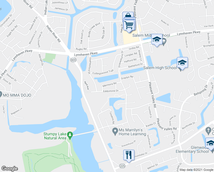 map of restaurants, bars, coffee shops, grocery stores, and more near 1449 Marmora Rd in Virginia Beach