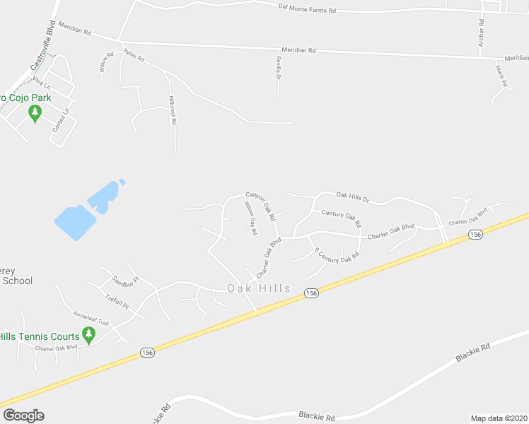 map of restaurants, bars, coffee shops, grocery stores, and more near 9350 Canyon Oak Road in Salinas