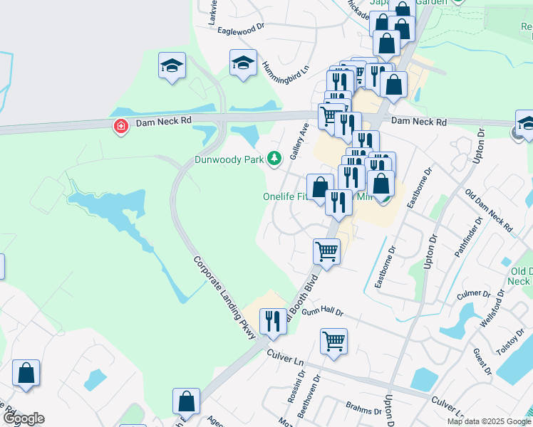 map of restaurants, bars, coffee shops, grocery stores, and more near 1661 Gallery Avenue in Virginia Beach