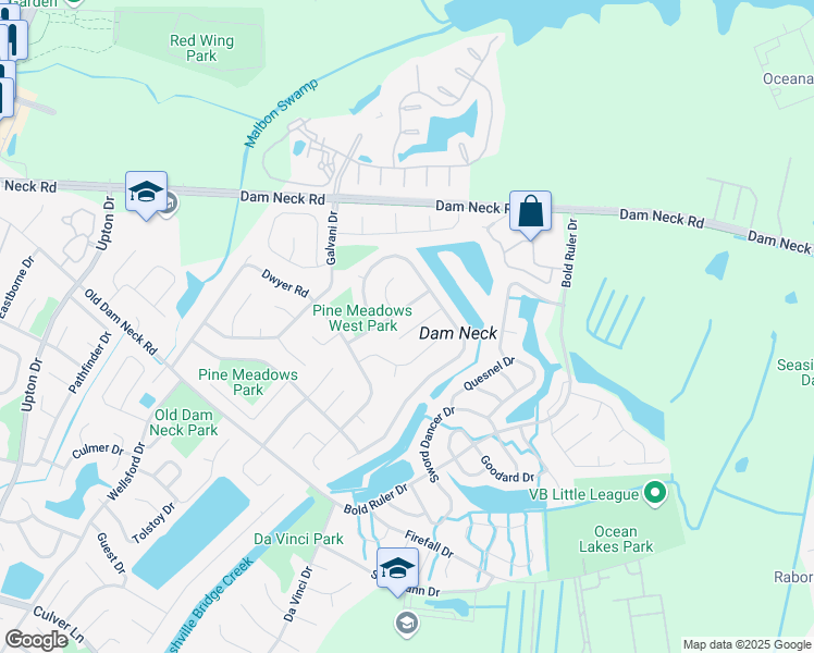 map of restaurants, bars, coffee shops, grocery stores, and more near 1513 Kelvin Court in Virginia Beach