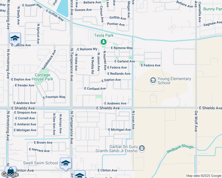 map of restaurants, bars, coffee shops, grocery stores, and more near 3115 North Schneider Avenue in Fresno