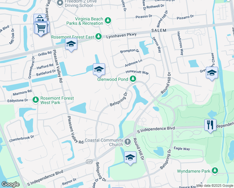 map of restaurants, bars, coffee shops, grocery stores, and more near 1912 Stanhope Court in Virginia Beach