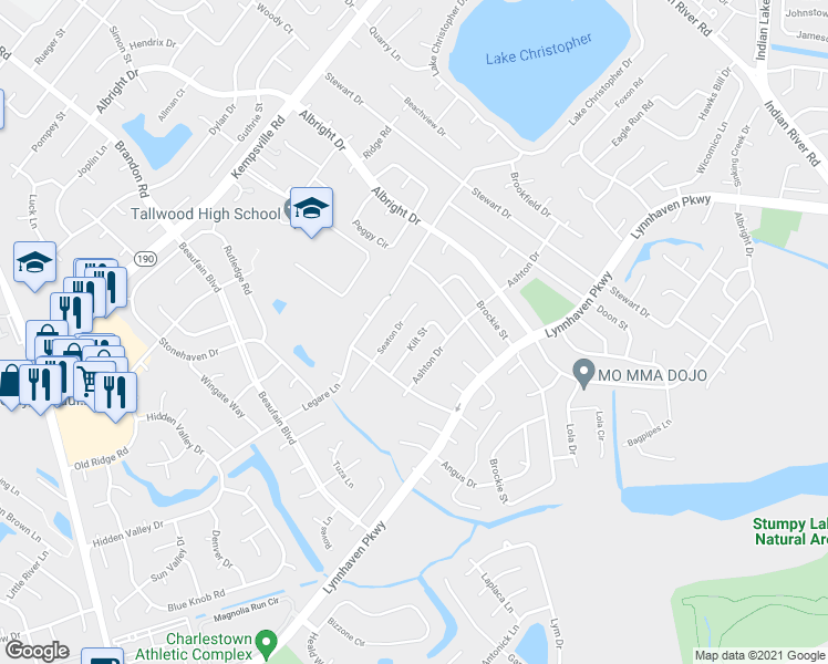 map of restaurants, bars, coffee shops, grocery stores, and more near 1657 Kilt Street in Virginia Beach