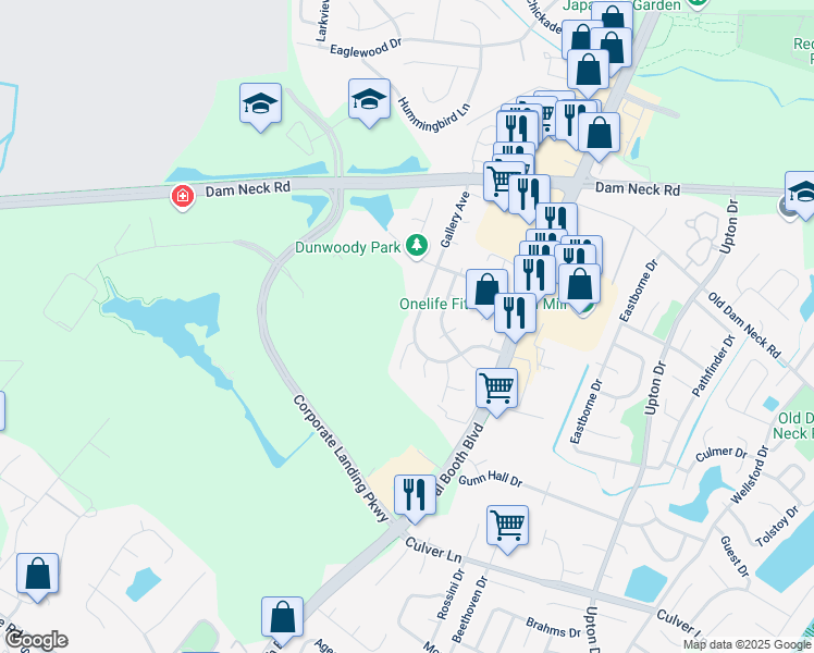 map of restaurants, bars, coffee shops, grocery stores, and more near 1661 Gallery Avenue in Virginia Beach