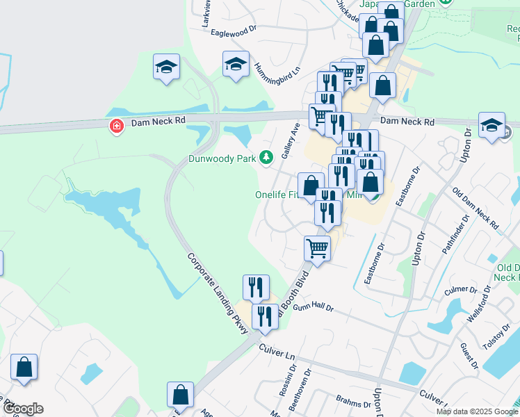 map of restaurants, bars, coffee shops, grocery stores, and more near 1661 Gallery Avenue in Virginia Beach