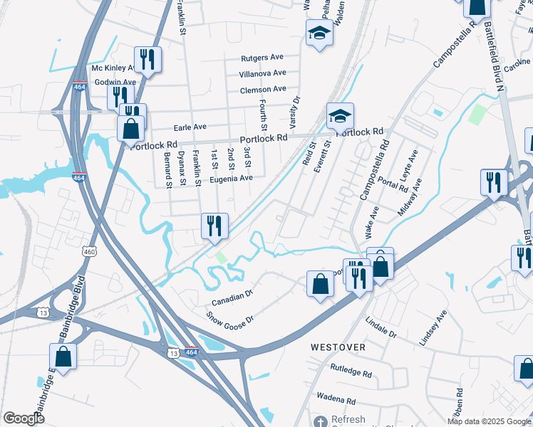 map of restaurants, bars, coffee shops, grocery stores, and more near 962 Railroad Avenue in Chesapeake